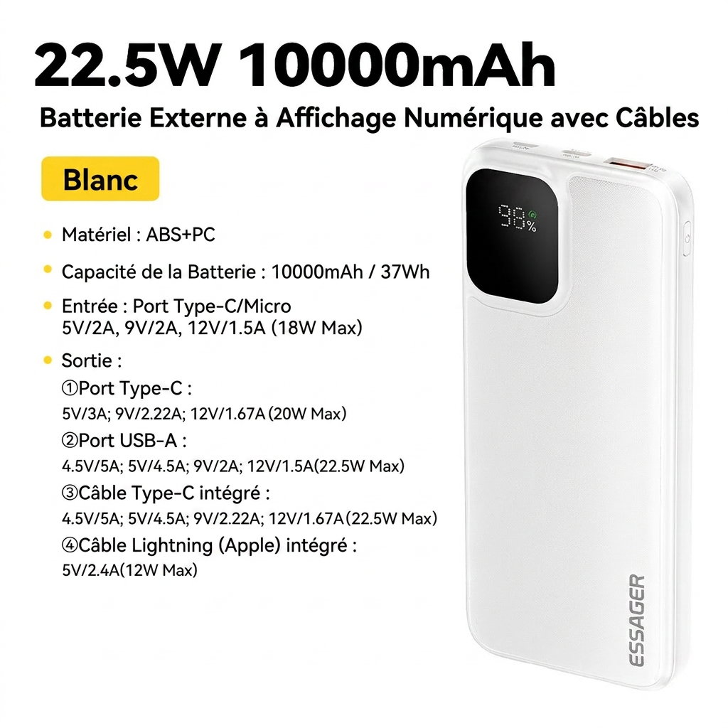 Batterie externe outdoor – compatible iPhone Android – recharge rapide 22,5W
