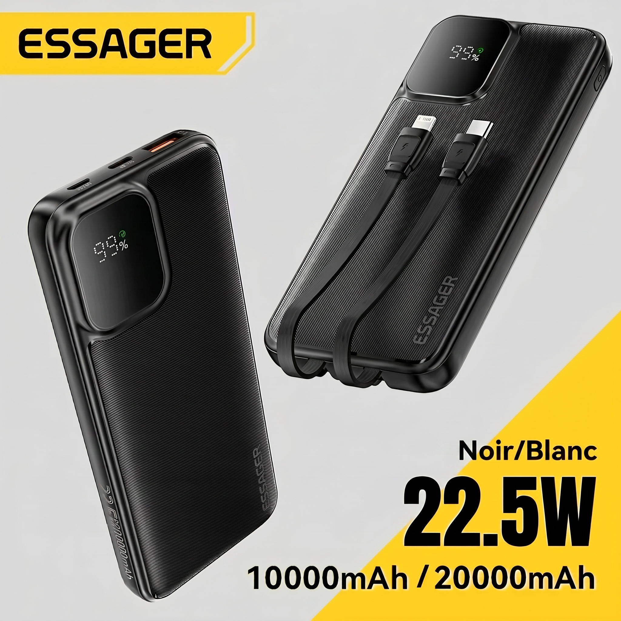 Batterie externe 20000mAh recharge rapide 22,5W – coloris Blanc – randonnée outdoor