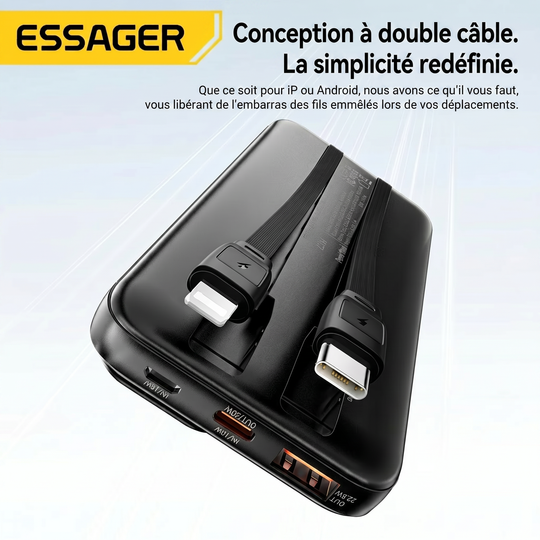 Batterie externe 20000mAh – coloris Noir – compact légère outdoor camping