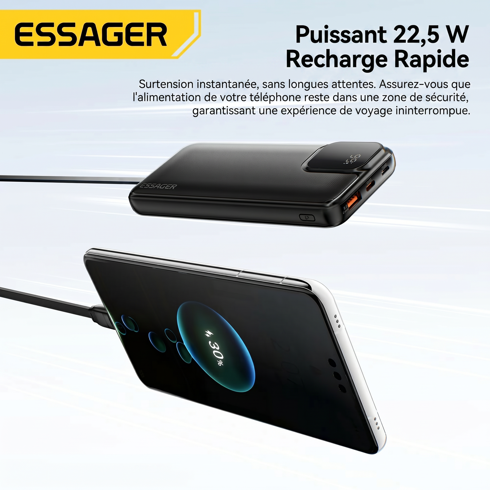 Batterie externe randonnée – recharge simultanée 2 appareils – USB-A et USB-C