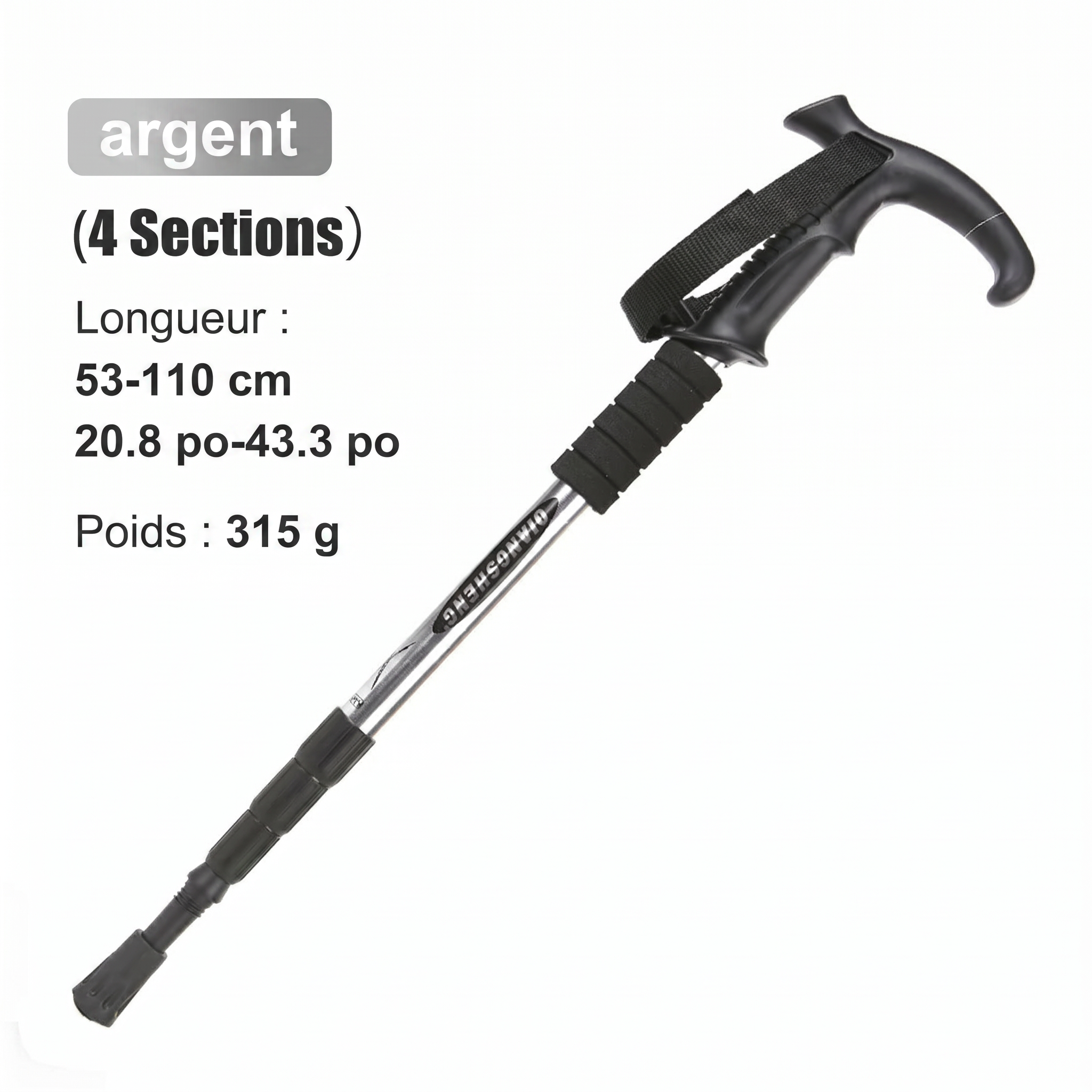 Bâtons randonnée télescopiques réglables 53-110cm – détail embout tungstène