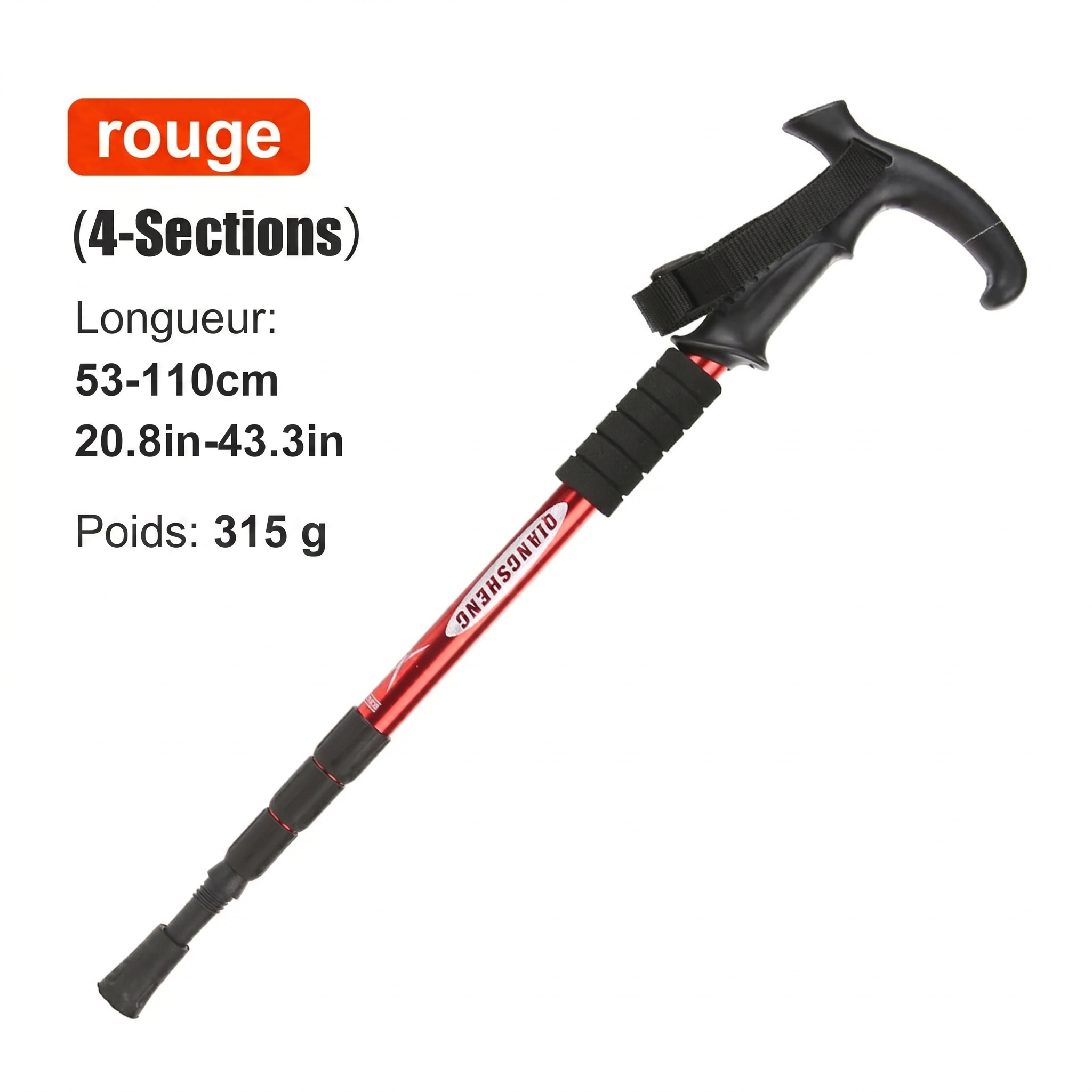 Bâtons randonnée télescopiques – coloris Rouge – poignées ergonomiques antidérapantes