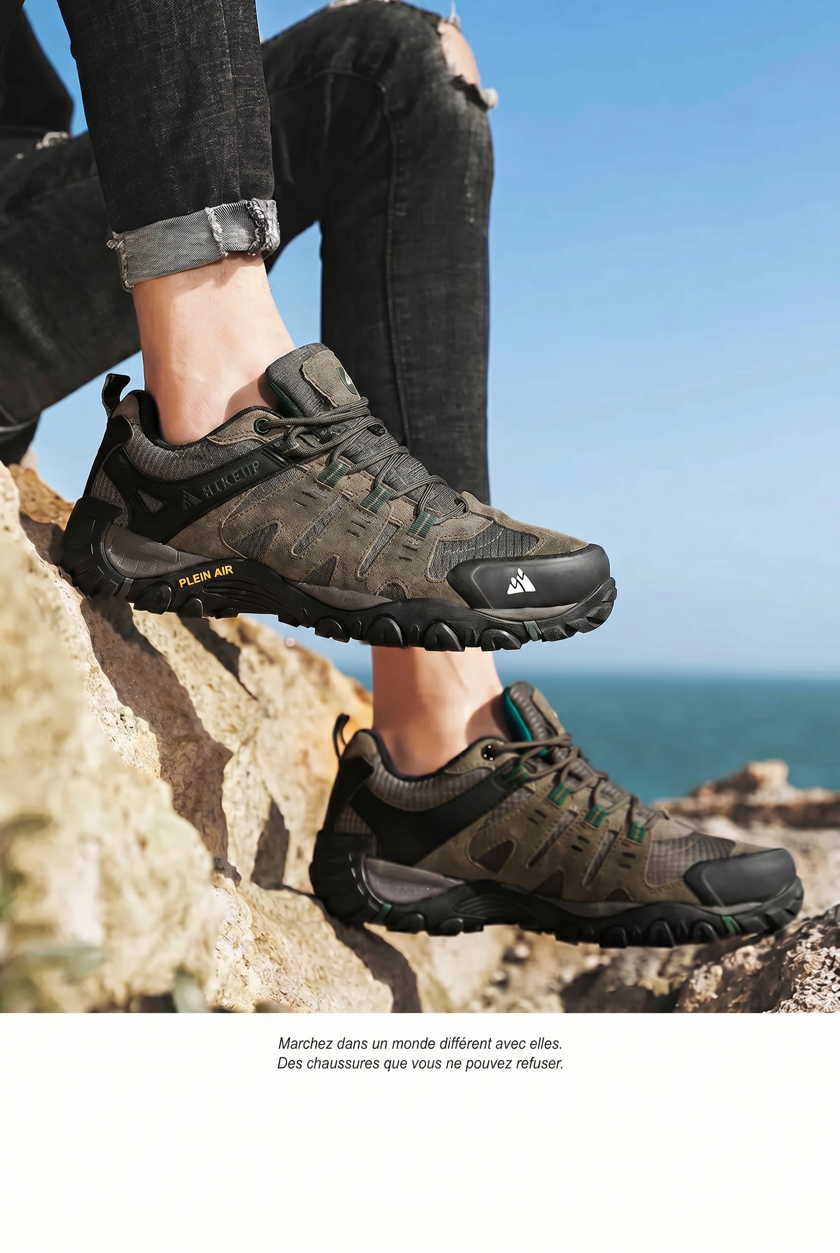 Chaussures randonnée cuir suédé homme – vue de face lacets renforcés – trekking
