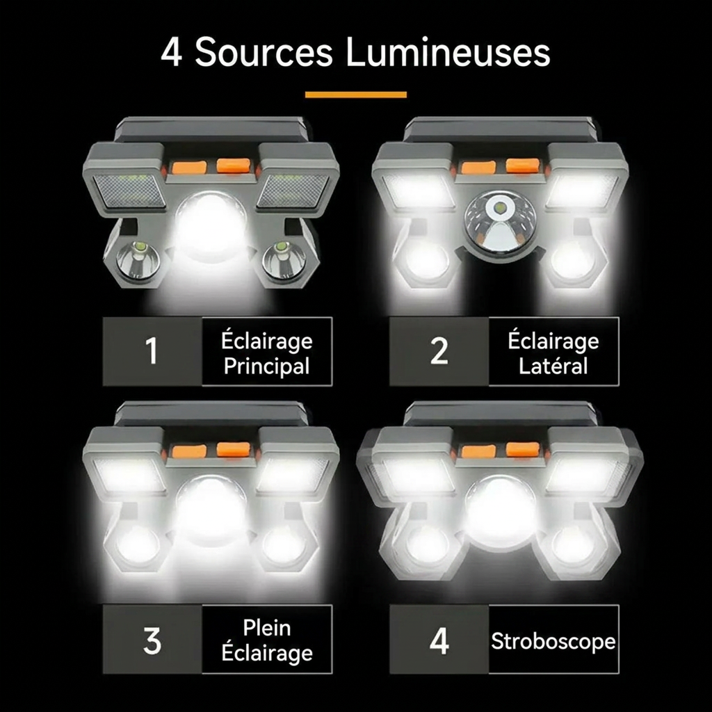 Lampe frontale LED – détail bandeau élastique ajustable – confort de port prolongé