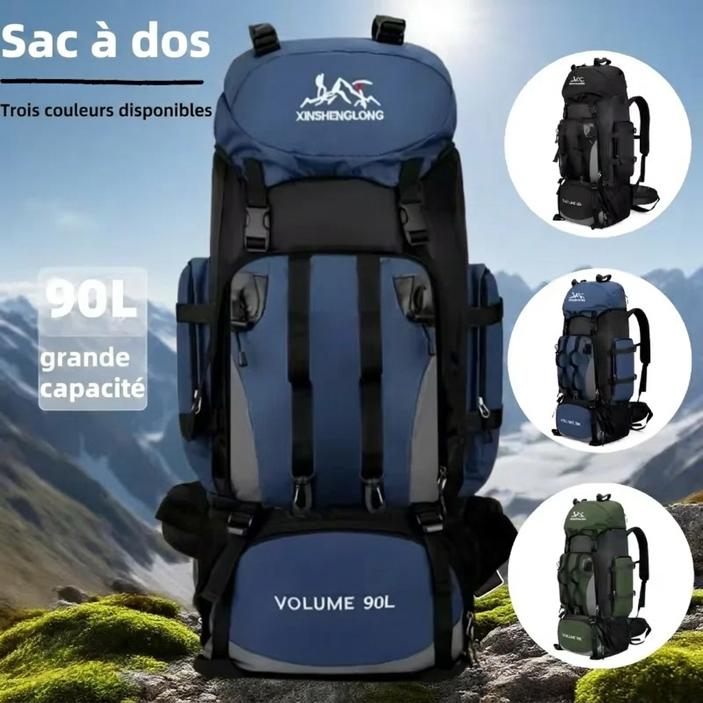 Sac à dos randonnée 90L imperméable – vue face principale coloris Noir – trekking expédition