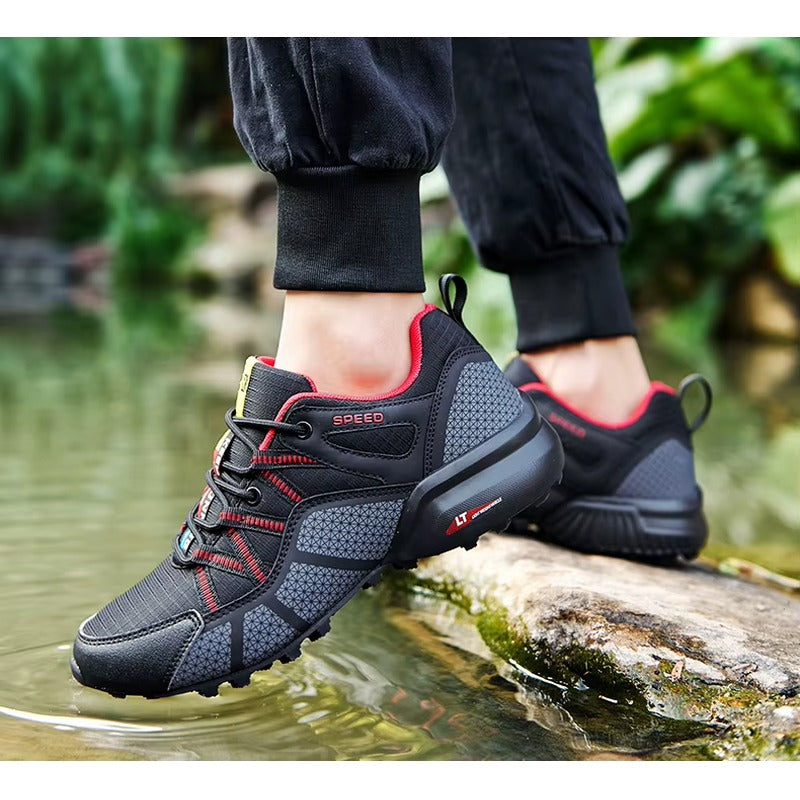 Chaussures trekking impérméables – coloris Noir Rouge – unisexe pointure 36-47